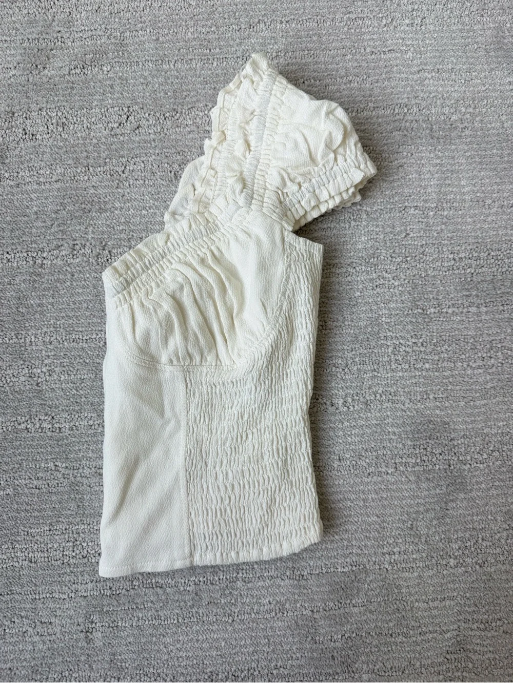 Astr White Puff-Sleeve Smocked Bustier Top